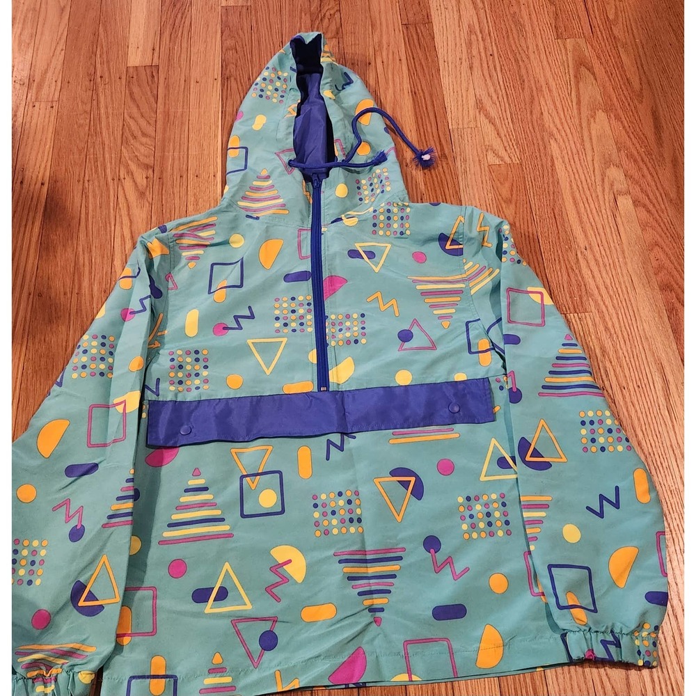 Super Massive AQUA 90's Style WINDBREAKER PULLOVER - NWT